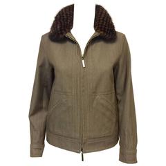 LOUIS VUITTON Mink fur Denim Jean Jacket 36 Light brown Auth Women