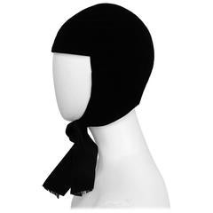James Galanos black velvet Mod black velvet felt helmet hat 1960s