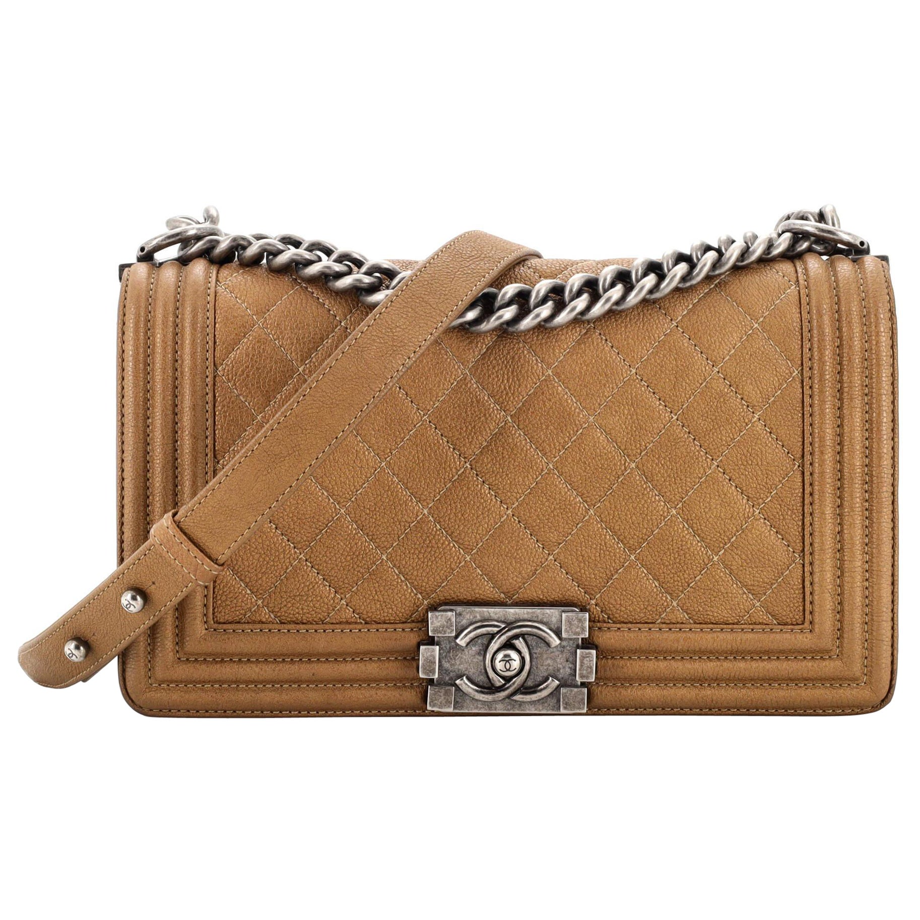 Chanel Boy Flap Bag Quilted Caviar Old Medium For Sale