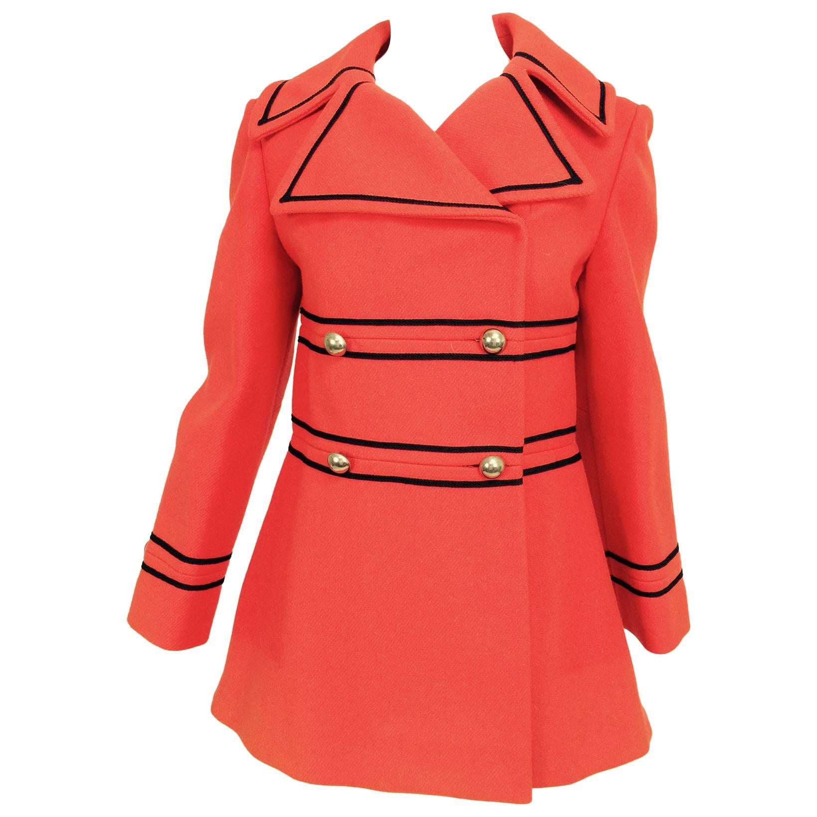 Tomato red wool military style pea coat Junior Gallery 1960s