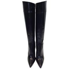 Prada Black Leather Knee-High High Heel 