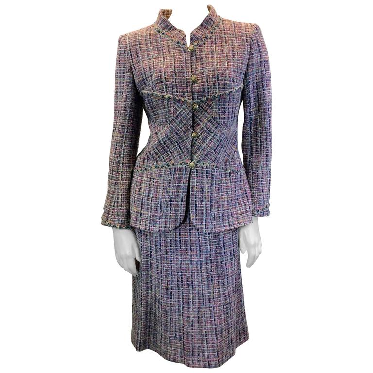 Chanel 2 Piece Pink Multi Colored Tweed Skirt Suit at 1stDibs  chanel two  piece, chanel 2 piece suit, chanel 2 piece skirt set