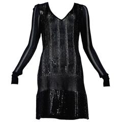 Rare Alaia Black Beaded Cocktail Dress 1996