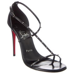 Christian Louboutin Riojana Spikes 100 Schwarze Ledersandalen Gr. 37,5