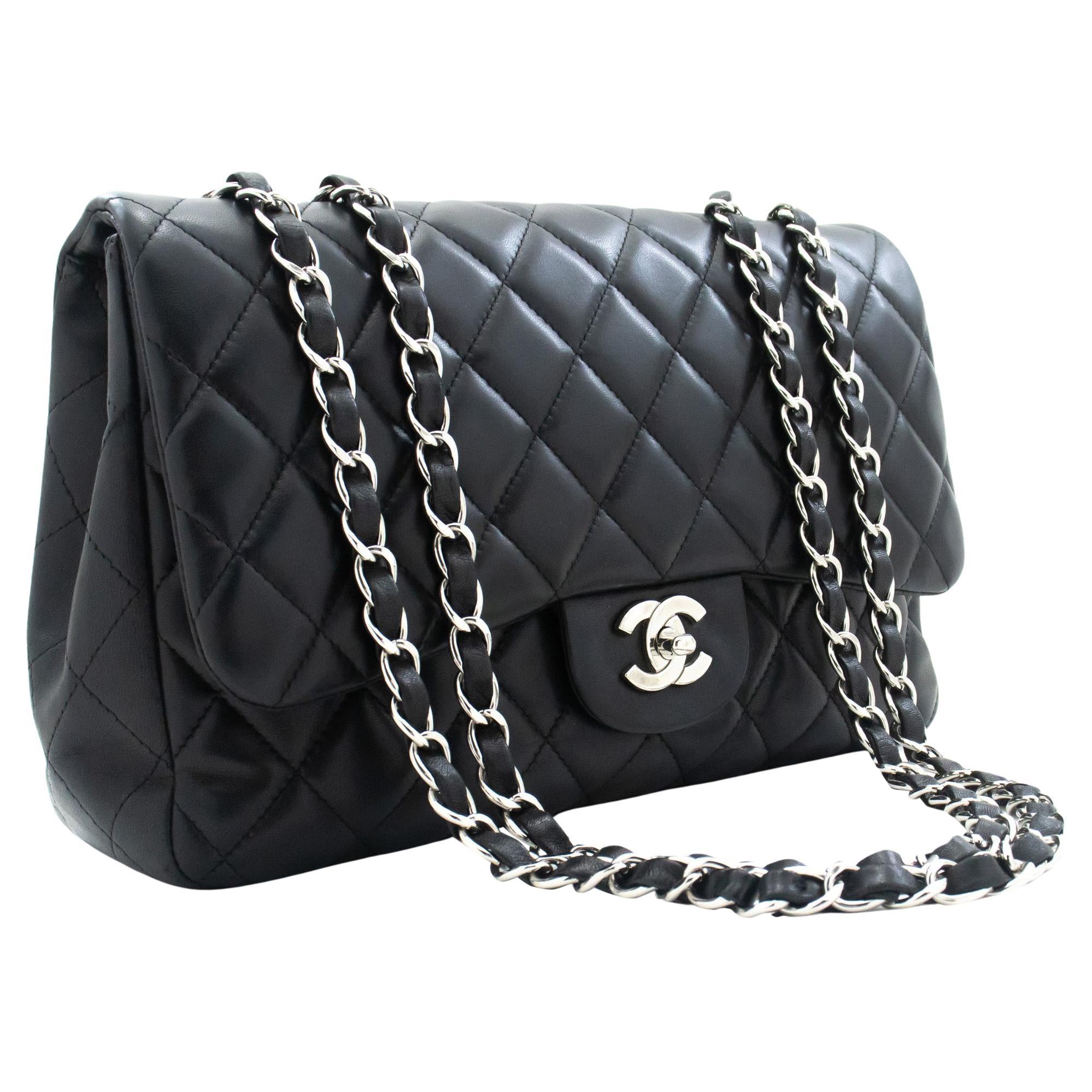 Chanel Large Classic Handbag 11chain Shoulder Bag Flap Black Lamb
