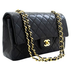 CHANEL Classic Double Flap 10" Chain Shoulder Bag Lambskin Black