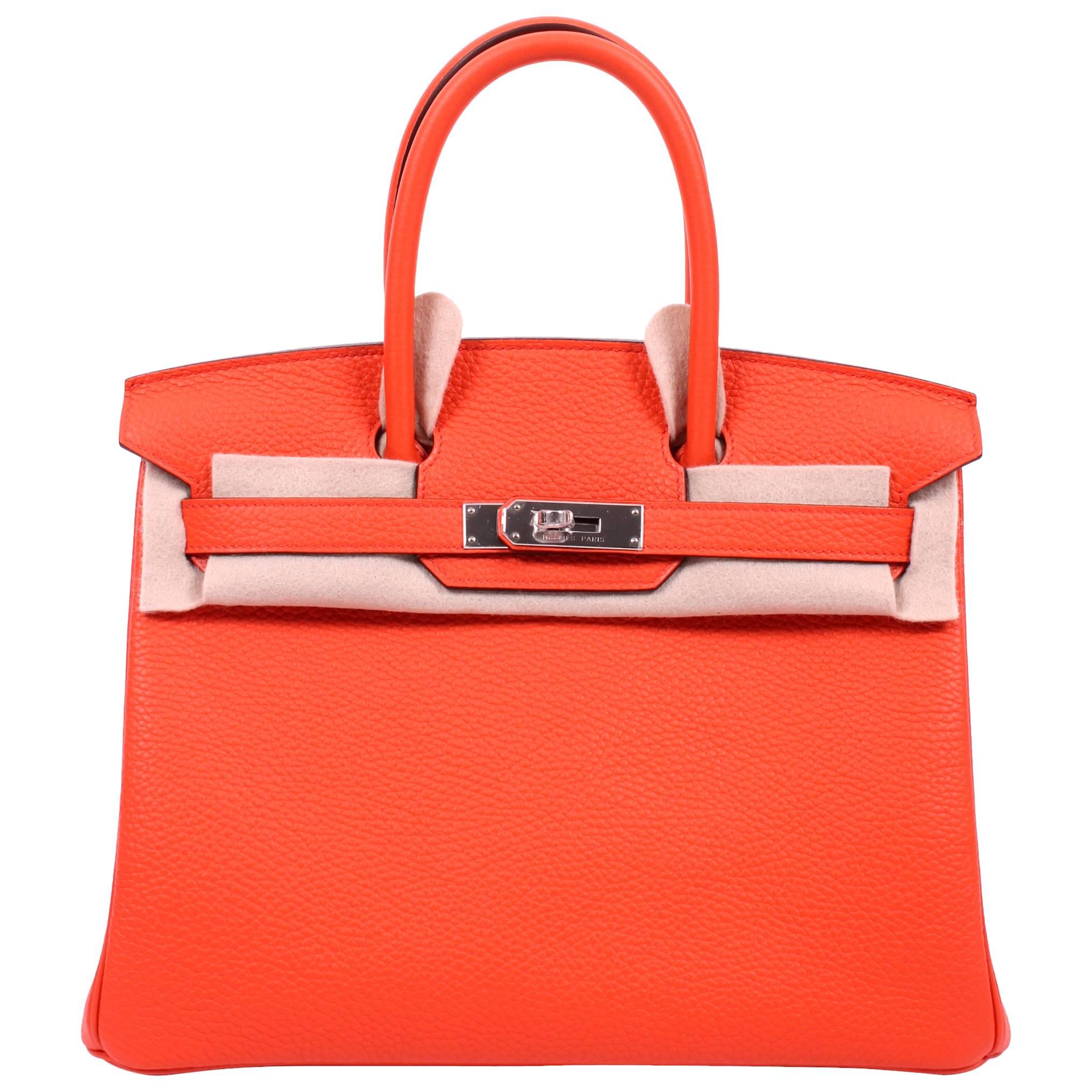 Hermes Birkin Bag 30 Orange Poppy Clemence - silver hardware