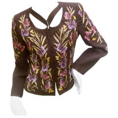 Embroidered Butterfly Brown Jacket by Zelda c 1990s 