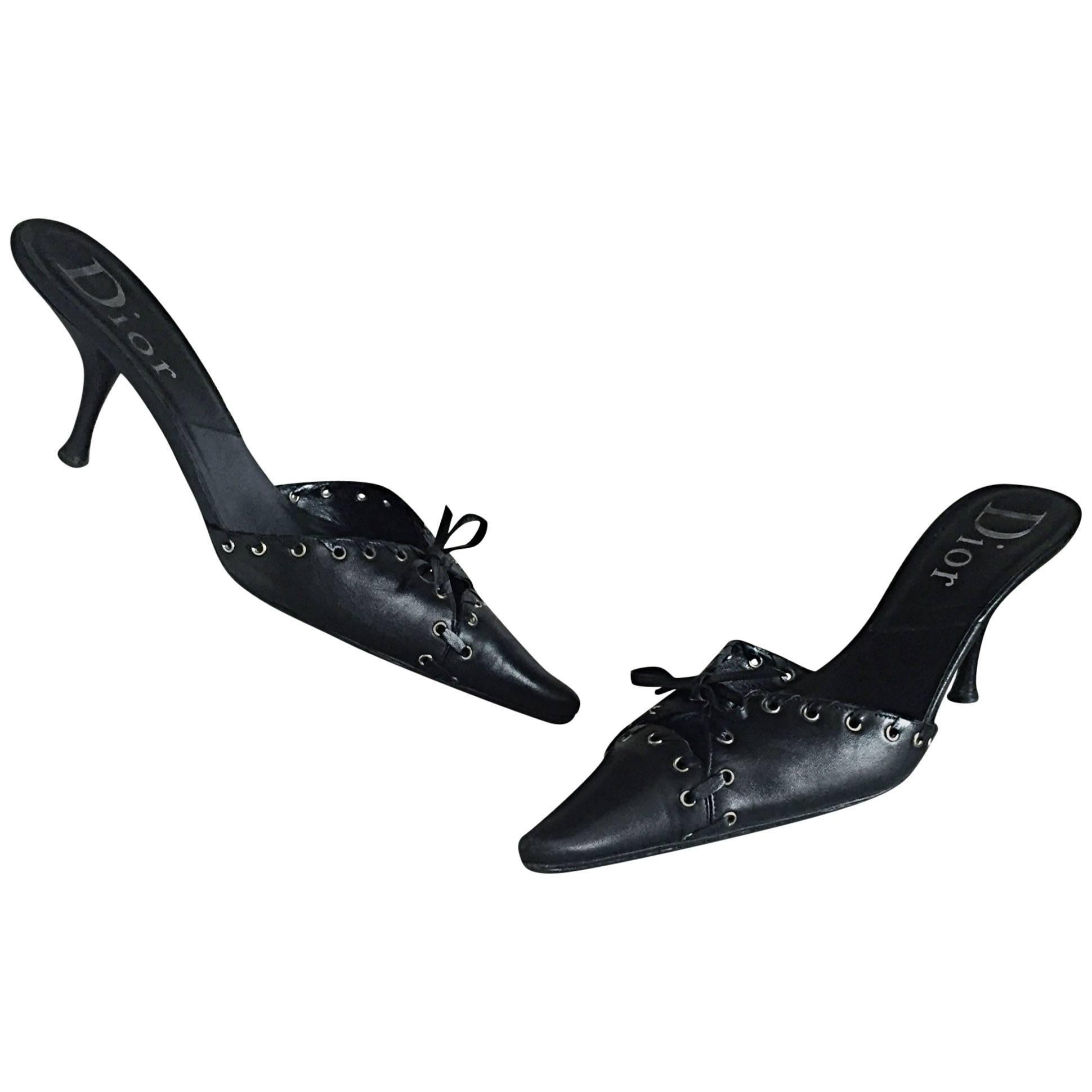 Christian Dior By John Galliano Black Leather ' Corset ' Heels Size 40.5  10.5 For Sale at 1stDibs
