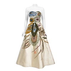 Wichtige 1950's Emilio Schuberth Italienisch Couture Under The Sea Motiv Satin Kleid