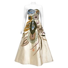 Important 1950's Emilio Schuberth Italian Couture Under The Sea Motif Satin Gown