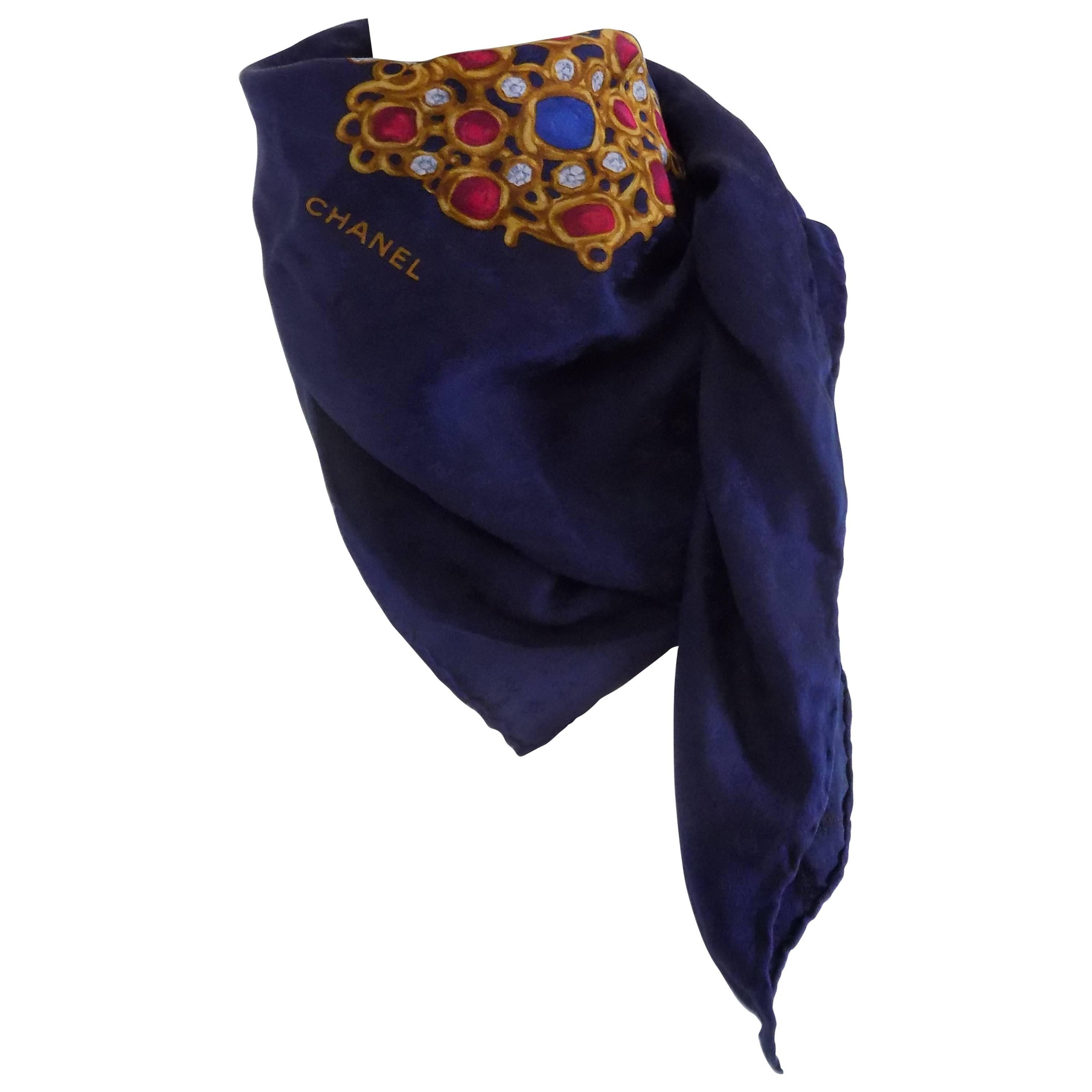 1990s Chanel Multicolour Jewel Foulard Scarf