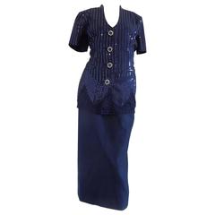 1990s Gai Mattiolo Couture Blu Sequins Suit 8