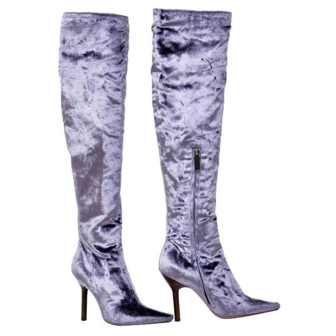 F/W 1999 Tom Ford for Gucci Lavender Velvet Over the knee Boots Size 7, New en vente