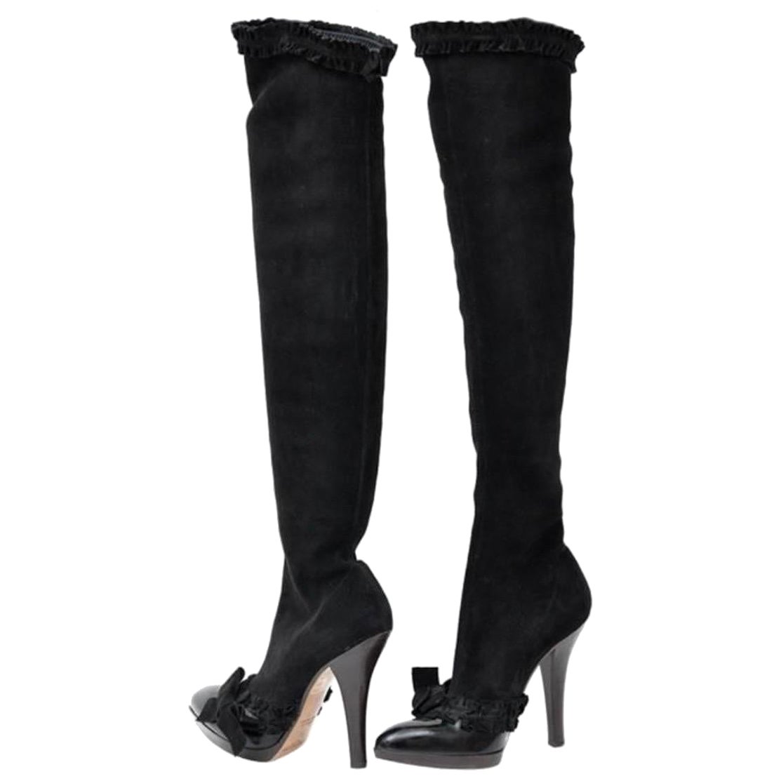 A/W 2001 Tom Ford for Yves Saint Laurent Black Suede Over the Knee Boots 37 - 7 For Sale
