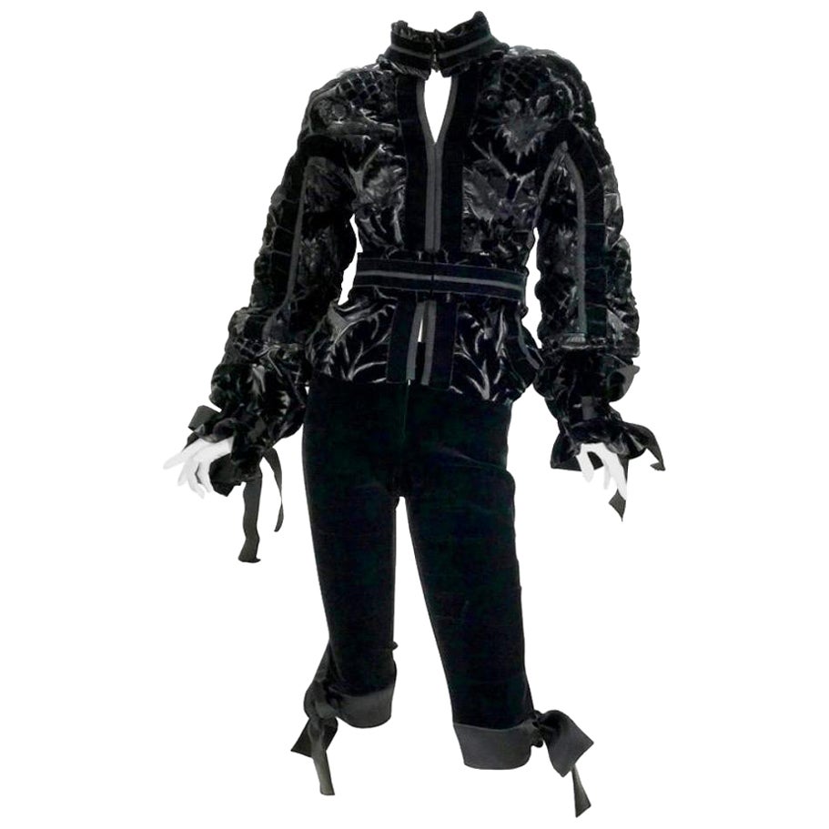 A/W'02 Look#28 Tom Ford For Yves Saint Laurent Black Velvet & Leather Jacket NWT For Sale