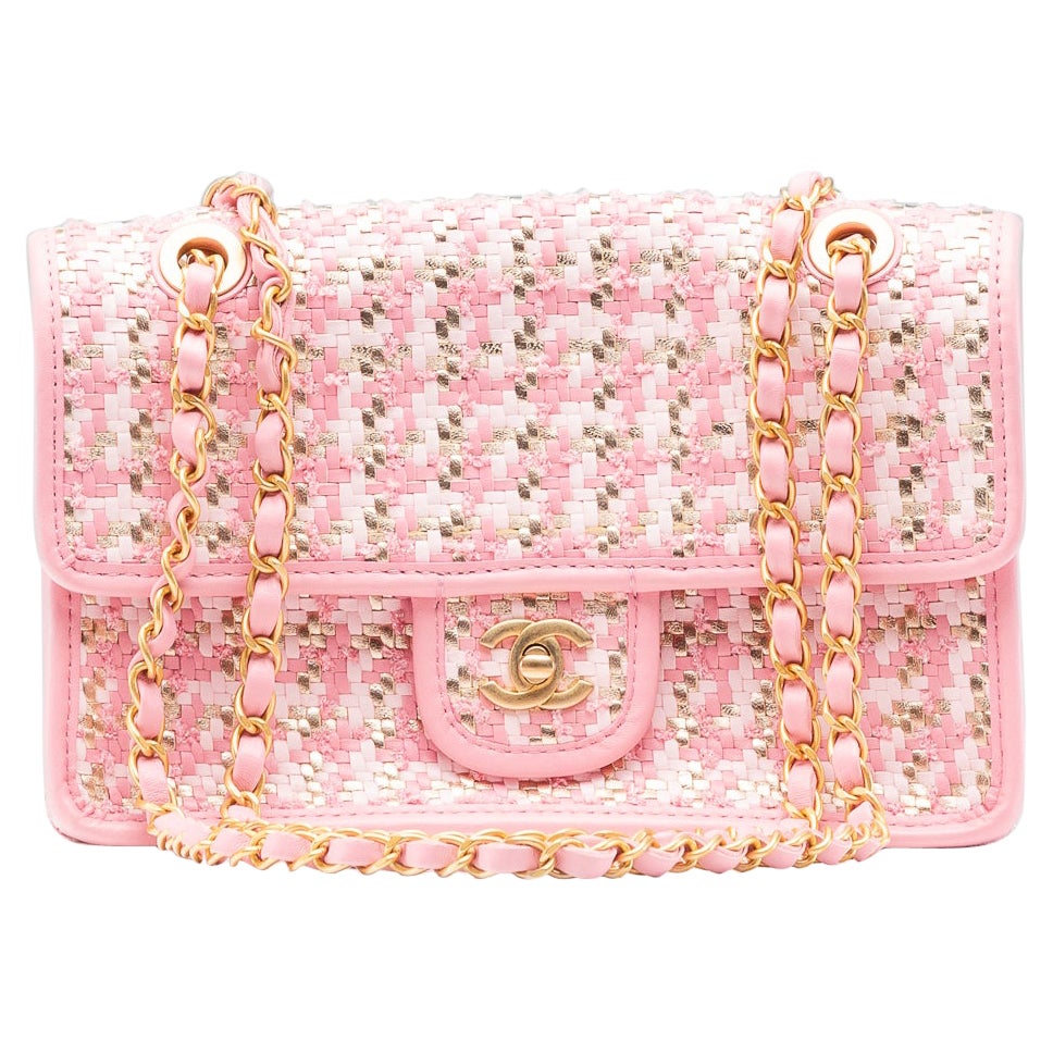 Chanel Classic Single Flap Bag Pink Tweed Lambskin RARE