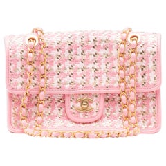 Chanel Classic Single Flap Bag Pink Tweed Lambskin RARE