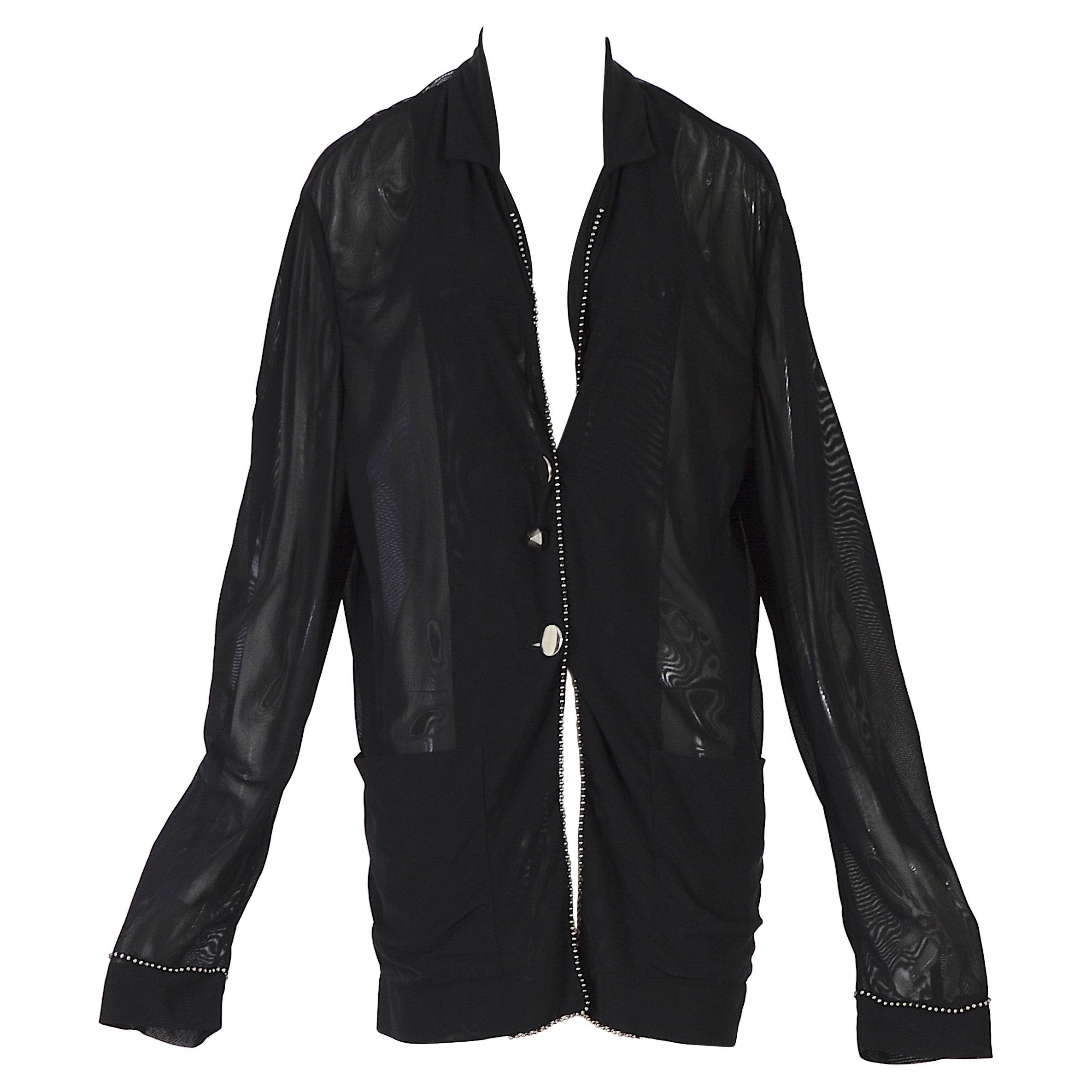 Helmut Lang F/W 1989 runway rare embellished oversized transparent black jacket  For Sale