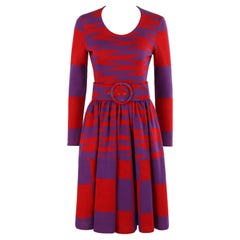 RUDI GERNREICH Harmon Knitwear c.1971 Purple Red Mod Op Art Wool Knit Day Dress