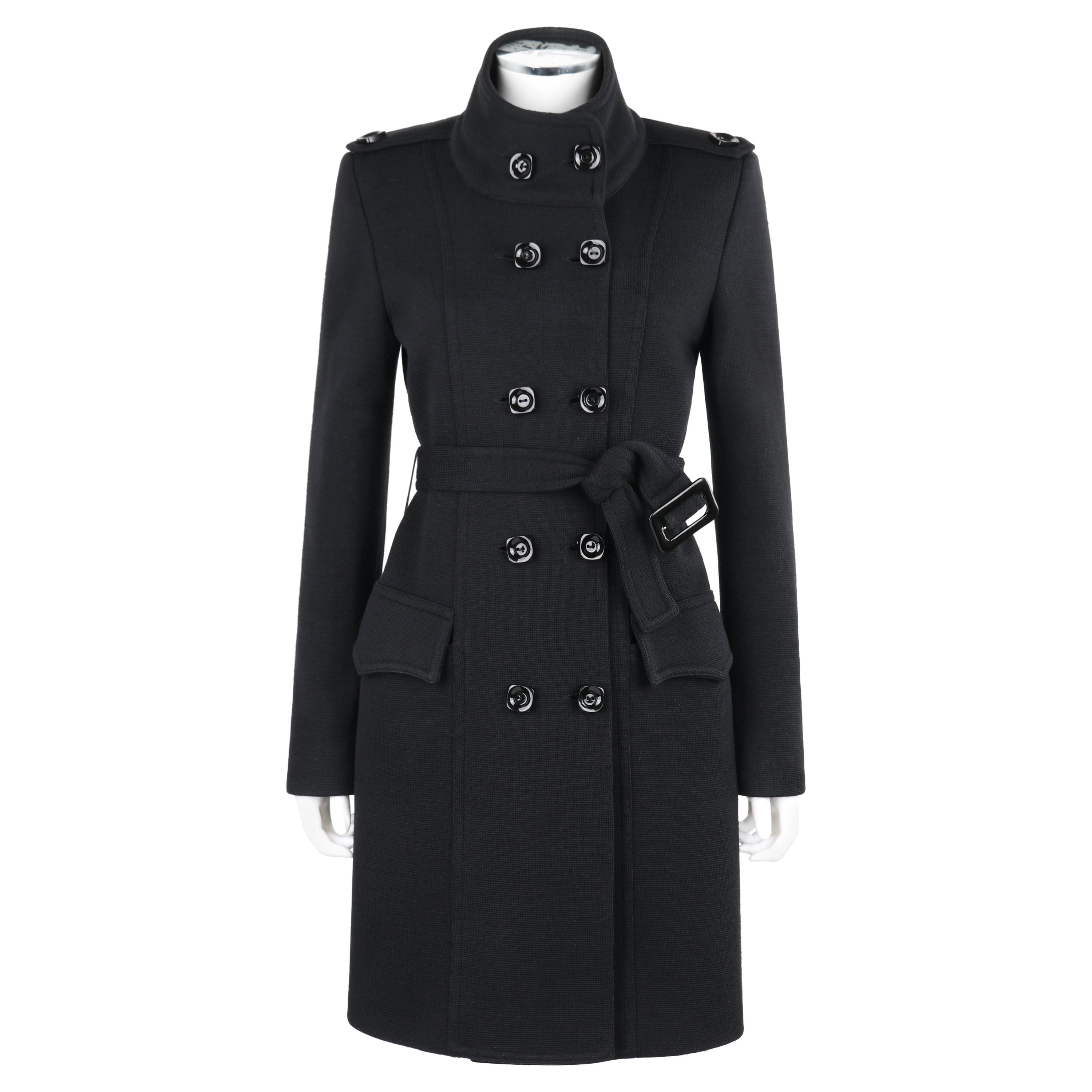 ALEXANDER McQUEEN c.1996 Black Belted Structured Double Breasted Overcoat Coat For Sale