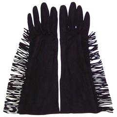 Fringe Benefits C.1980 Yves Saint Laurent Black Kidskin Suede Gloves