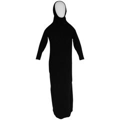 Bonnie Cashin Maxi Dress With Madonna Hood Collar Black Lambswool Knit 1970s M 6