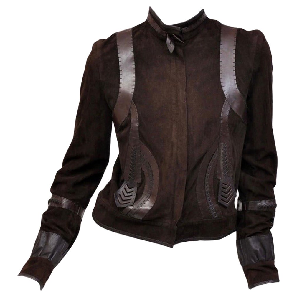Vintage Fendi Embellished Brown Leather Jacket *New with tags* For Sale
