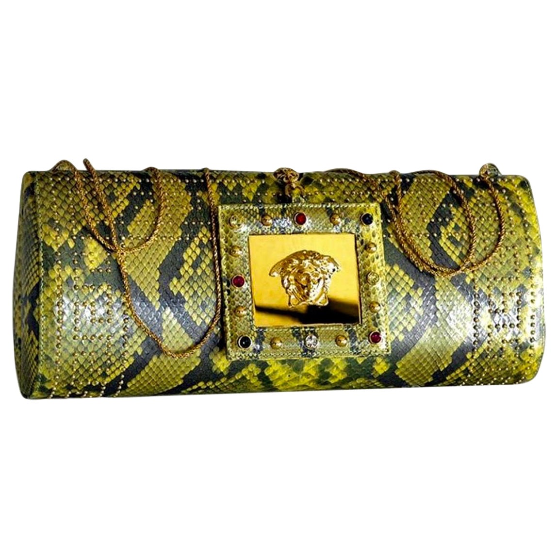 S/S 2000 Vintage Gianni Versace Runway Embellished Python Clutch Bag For Sale