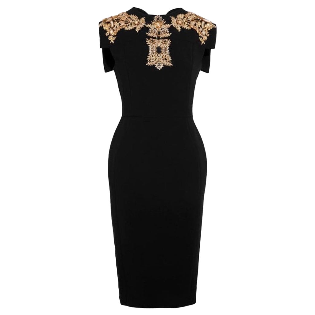 New Antonio Berardi Mirror and Pearl Embroidery black stretch dress 42-6 For Sale