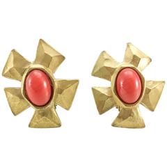 Lacroix Faux Coral Gilt Clip-On Earrings - 1980s 2