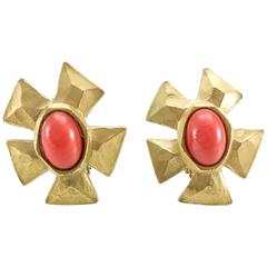 Lacroix Faux Coral Gilt Clip-On Earrings - 1980s