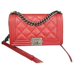 Chanel Red Leather  Medium Boy Bag