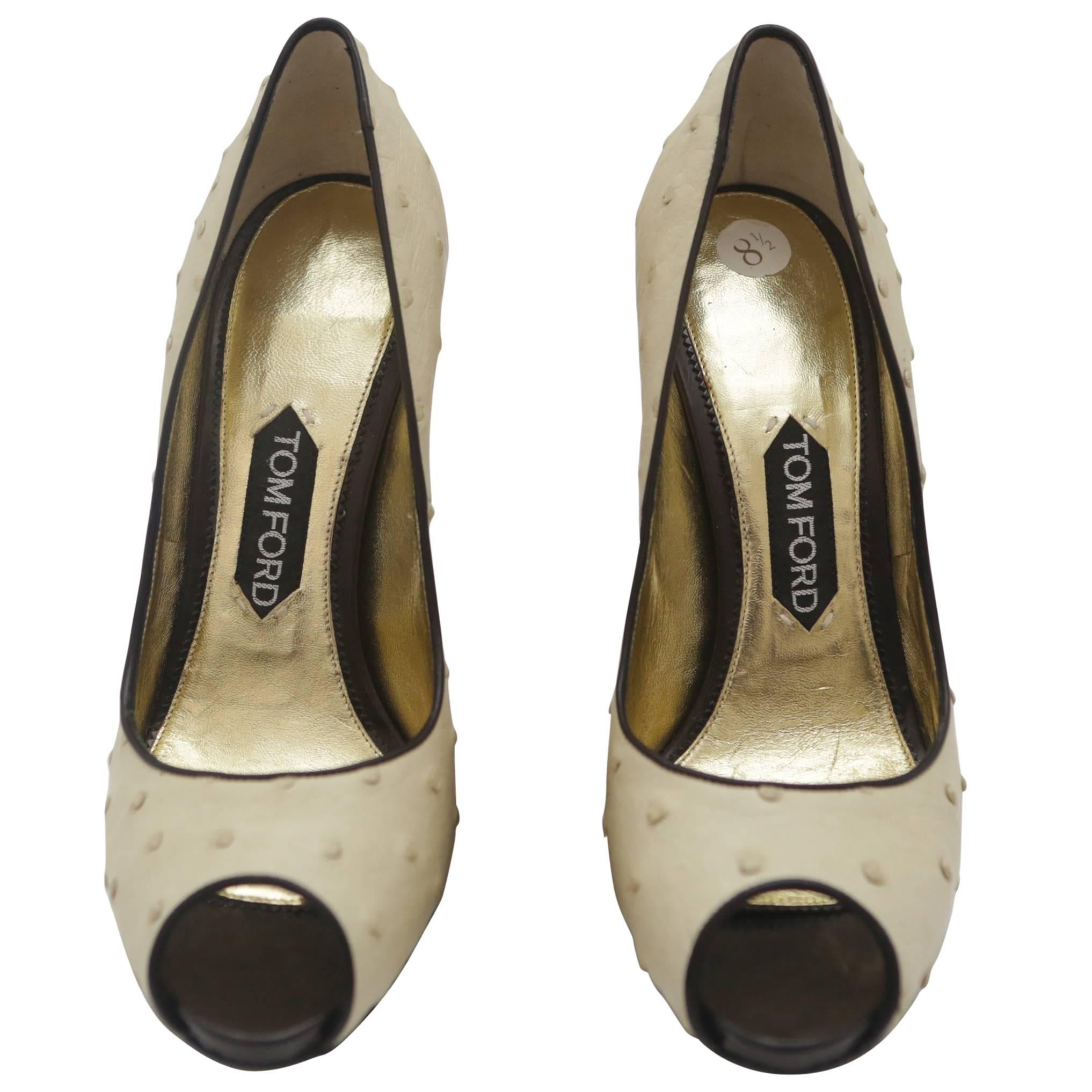 Tom Ford Ostrich Leather Peep-toe Pumps