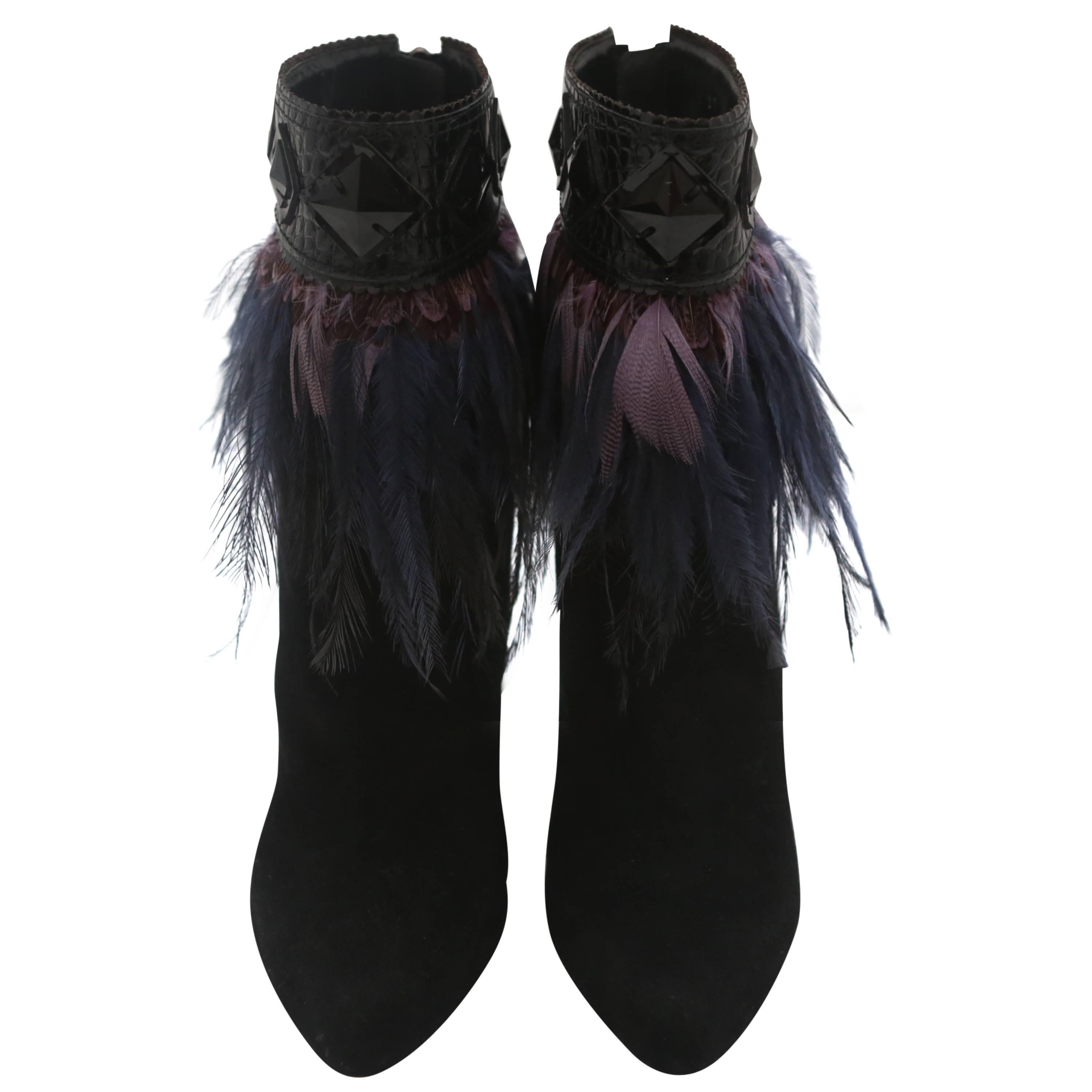 Dior Suede Ankle Boots with Feathers