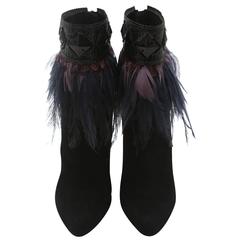 Used Dior Suede Ankle Boots with Feathers