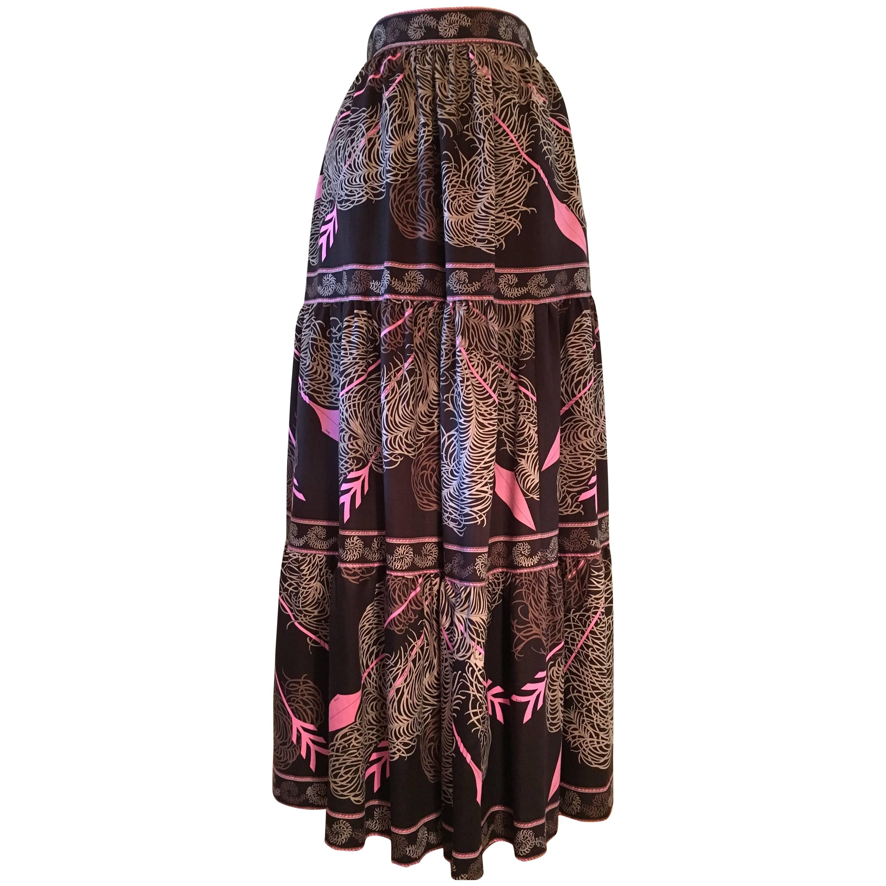 1977 Emilio Pucci Wool Challis Long Maxi Skirt For Sale