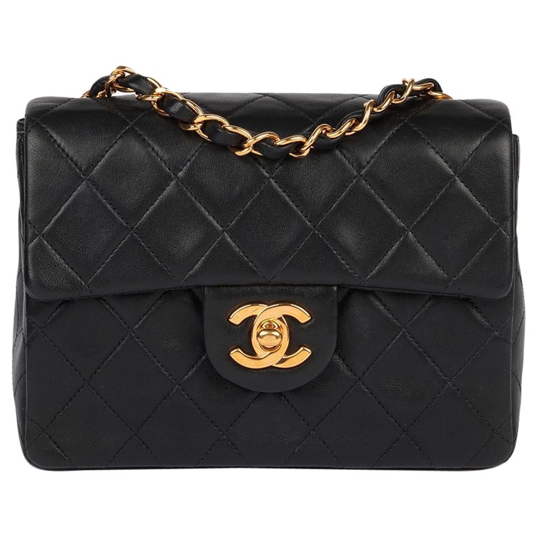 Vintage CHANEL Quilted Satin Mini Pouch Bag Black For Sale at 1stDibs