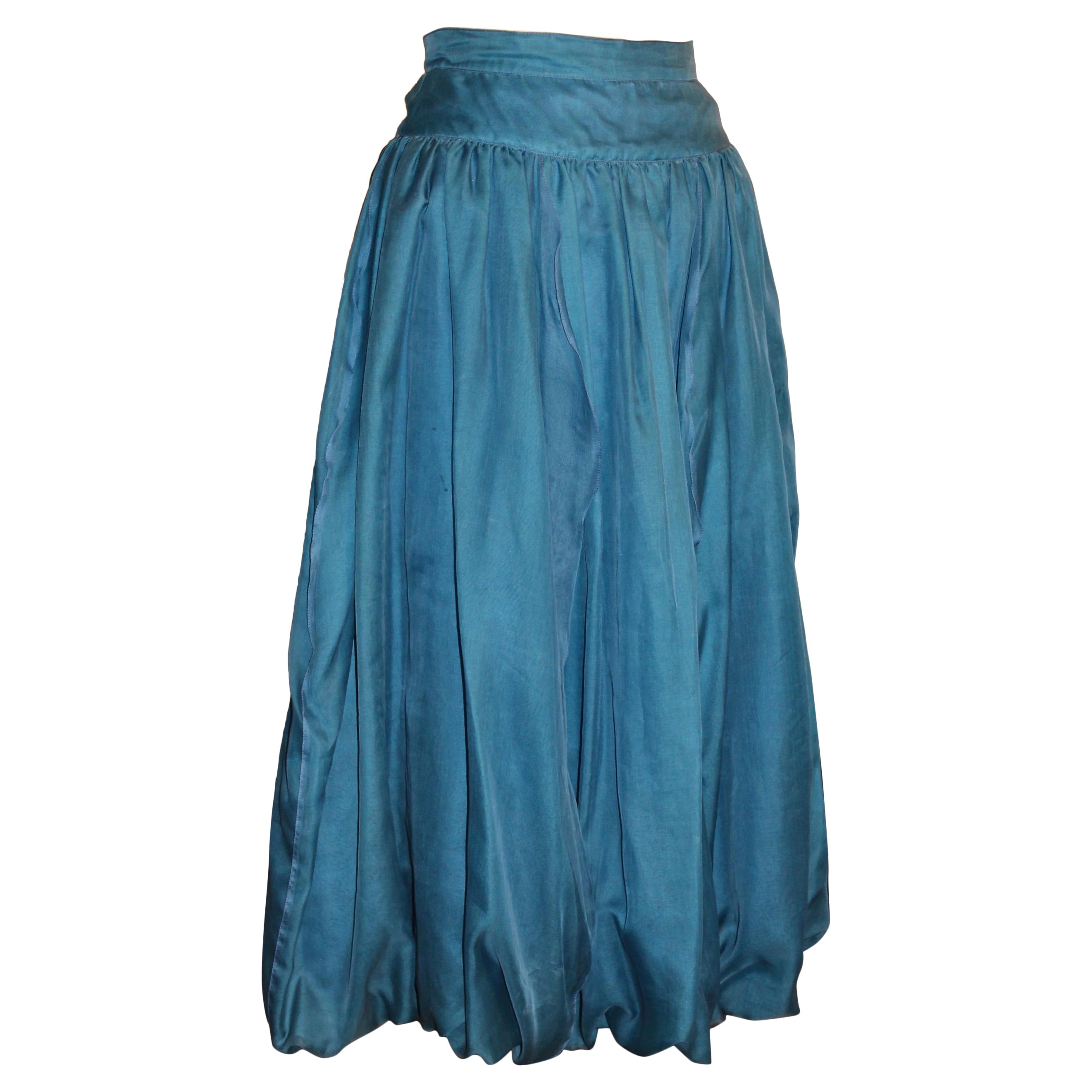 Marie Pierre Tattarachi Blue Silk Skirt Made in France For Sale
