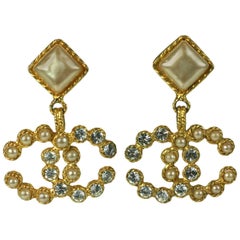 Chanel Pearl and Pave Logo Drop Earrings, Maison Gripoix