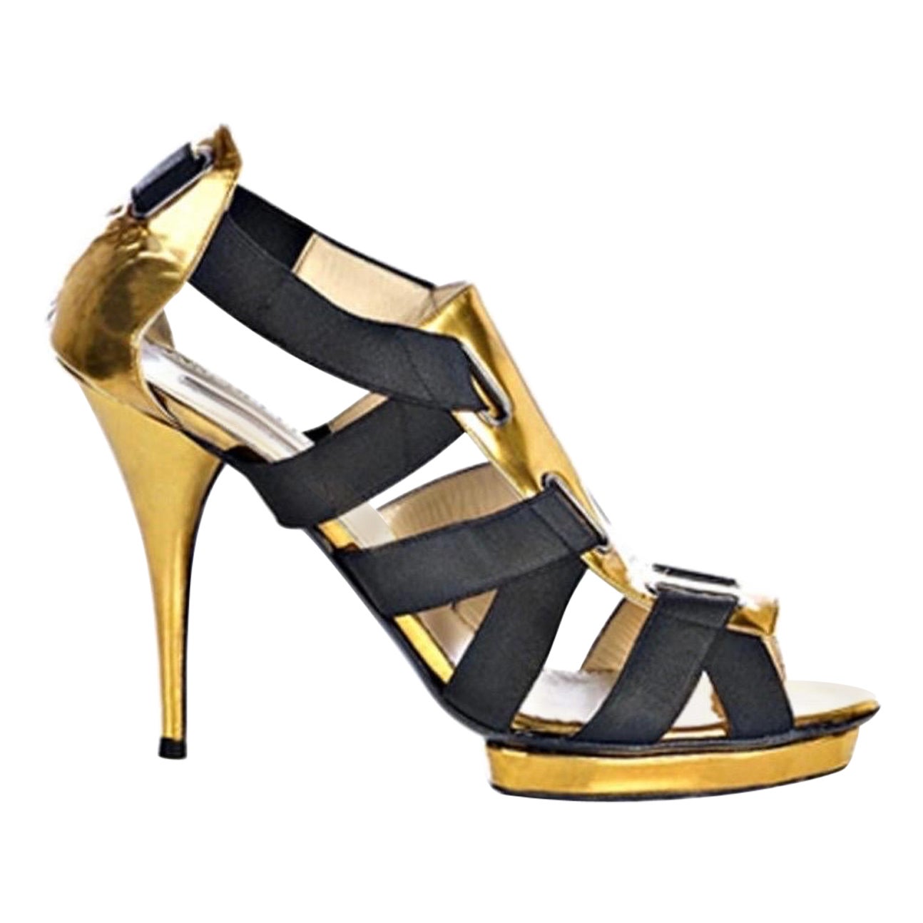 New Oscar de la Renta Gold Black Corset Sandals Size 37 - 7 For Sale