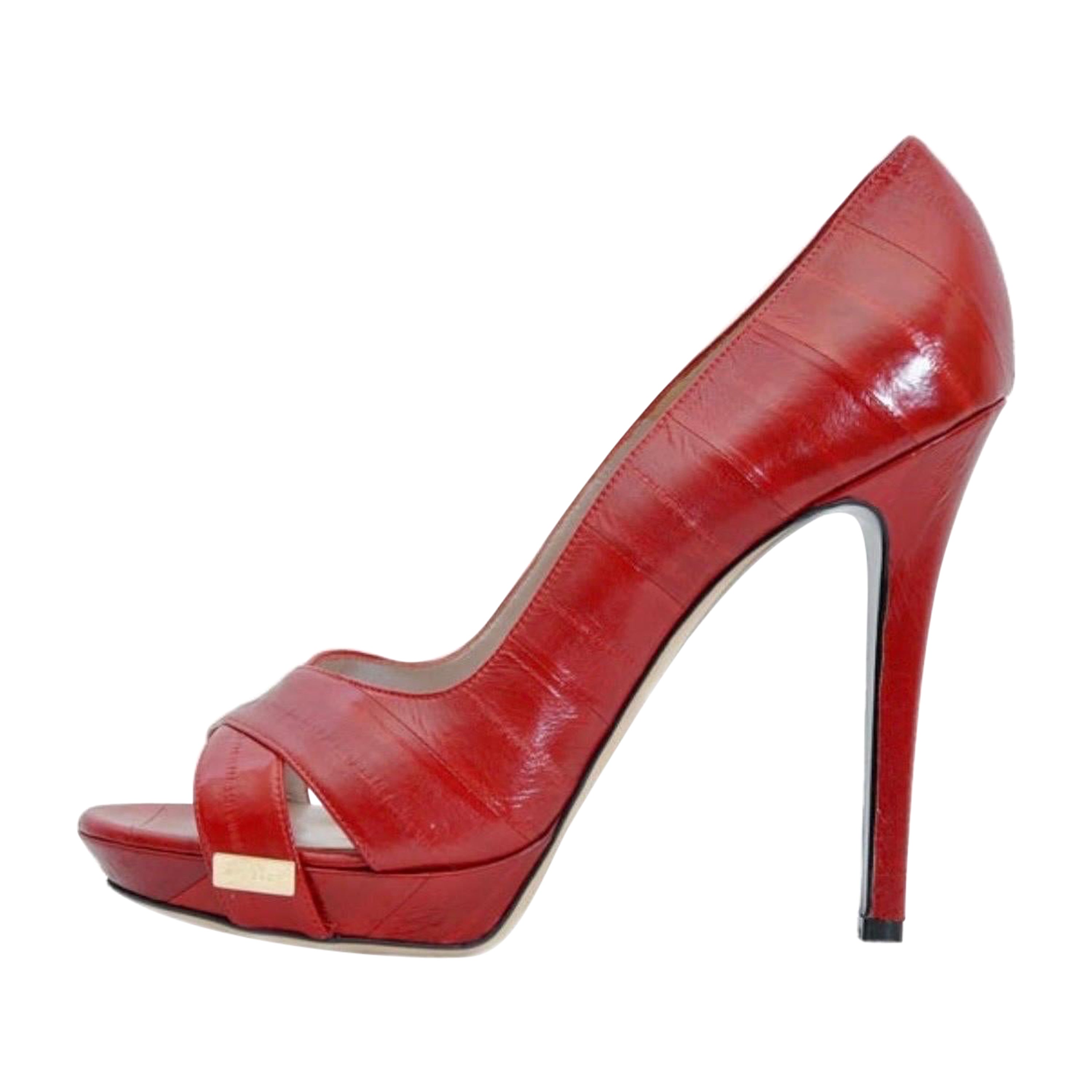 Chaussures à plateforme Versace rouges en peau d'anguille, P/E 2002  40 -10 NWT en vente