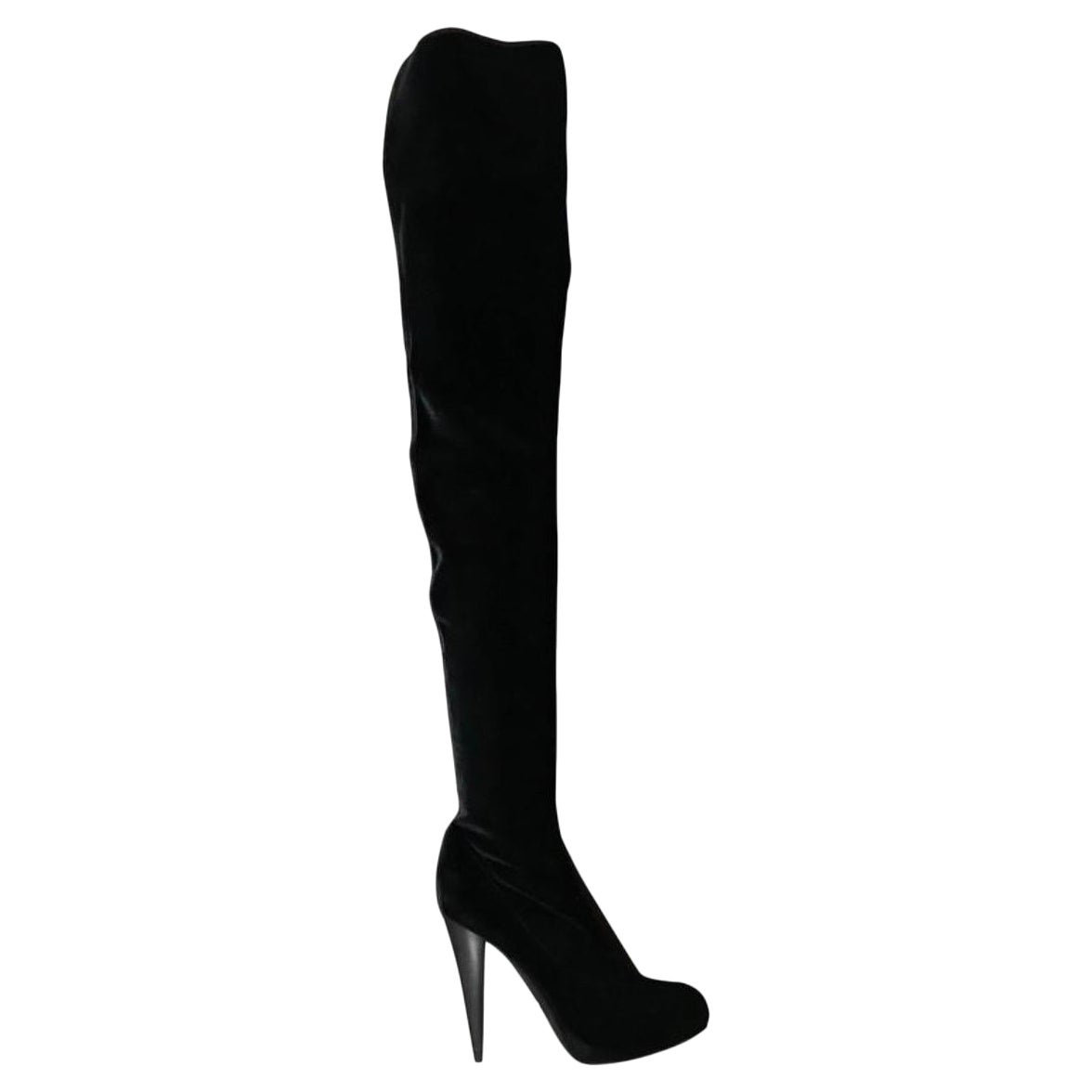 New Roberto Cavalli Black Stretch-Velvet Thigh High Boots Size 39 - 9 For Sale