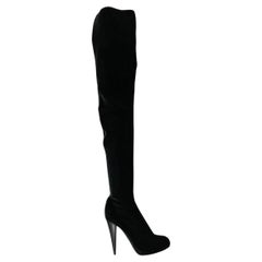 New Roberto Cavalli Black Stretch-Velvet Thigh High Boots Size 39 - 9