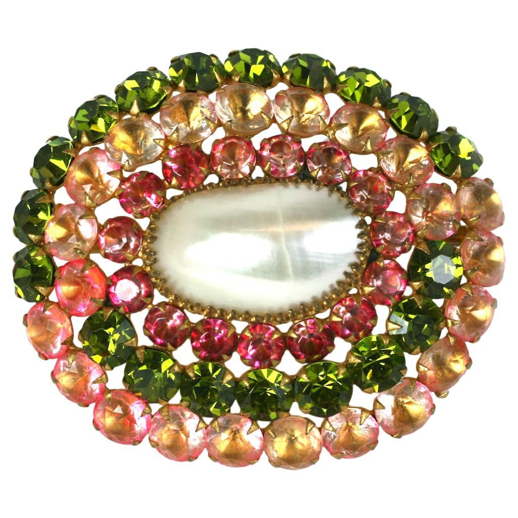 Countess Cis Jeweled Mother of Pearl Brooch For Sale
