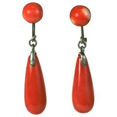 Red Coral Art Deco Drop Earrings