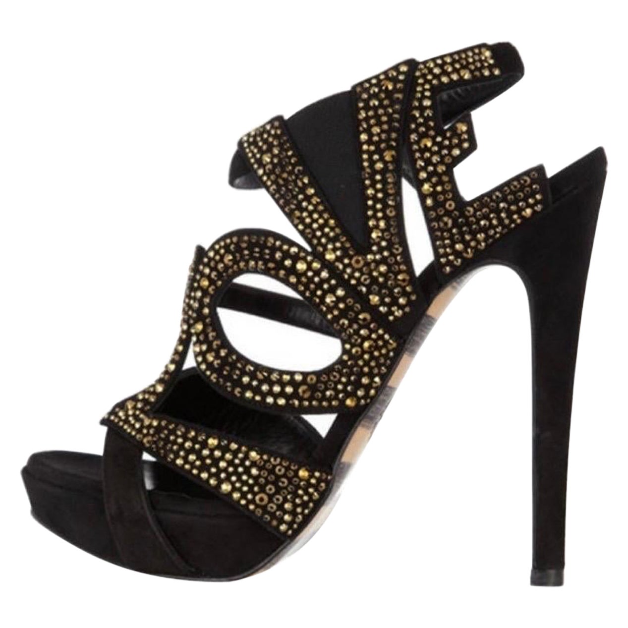 New Georgina Goodman Love crystal-embellished black suede platform sandals 9.5  For Sale