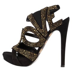 New Georgina Goodman Love crystal-embellished black suede platform sandals 9.5 