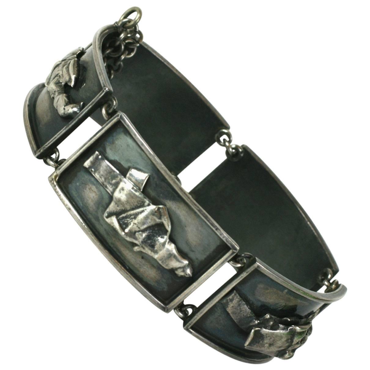 Sterling Brutalist Link Bracelet For Sale