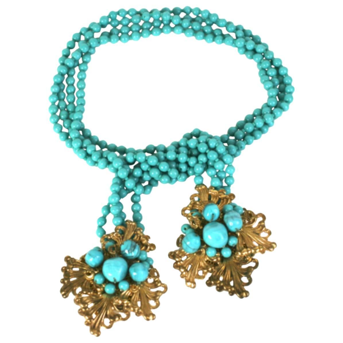 Miriam Haskell - Lariat portefeuille Pate de Verre turquoise en vente